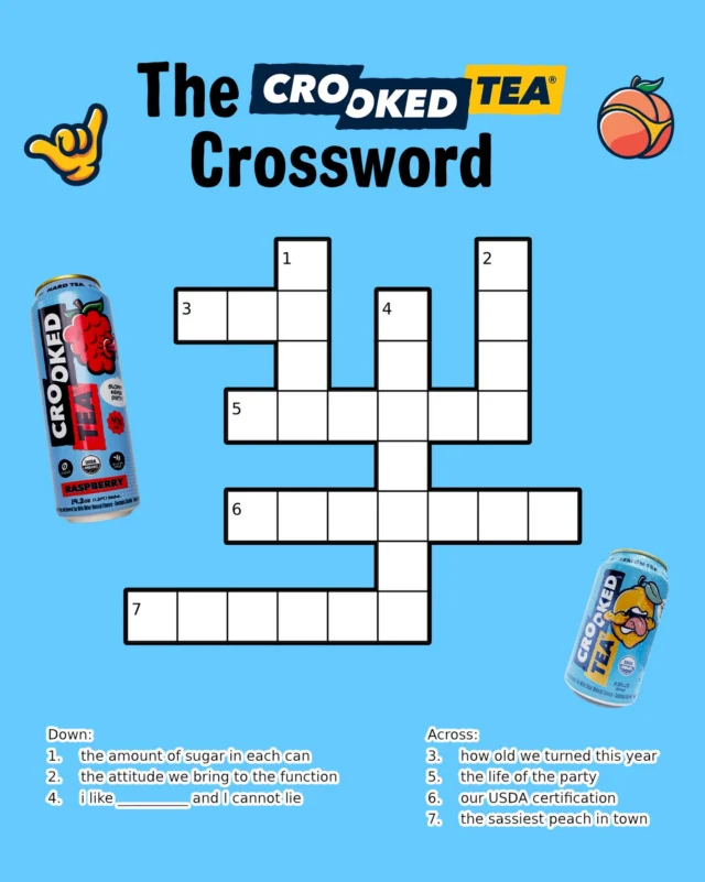 First 3 people to DM us the completed crossword get Crooked Tea swag 🧩🍋😉

Must be 21+