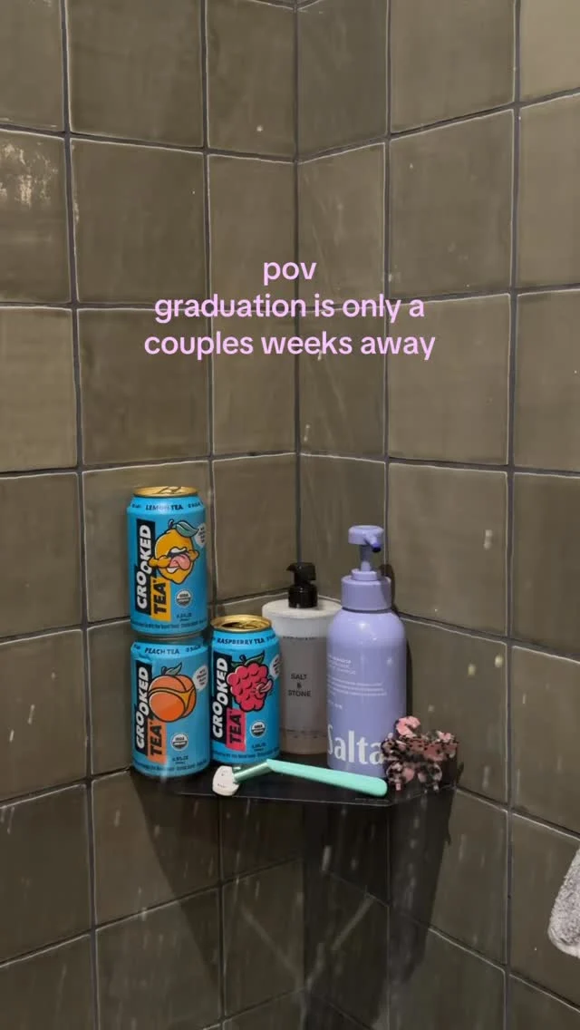 shower tea and whatever the opposite of senioritis is 😪 #showerbeer #graduation #college